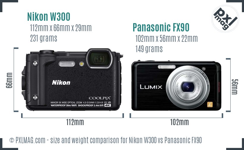 Nikon W300 vs Panasonic FX90 size comparison