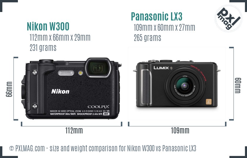 Nikon W300 vs Panasonic LX3 size comparison Nikon W300 vs Panasonic LX3 size comparison
