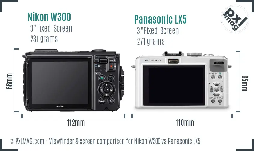 Nikon W300 vs Panasonic LX5 Screen and Viewfinder comparison Nikon W300 vs Panasonic LX5 Screen and Viewfinder comparison