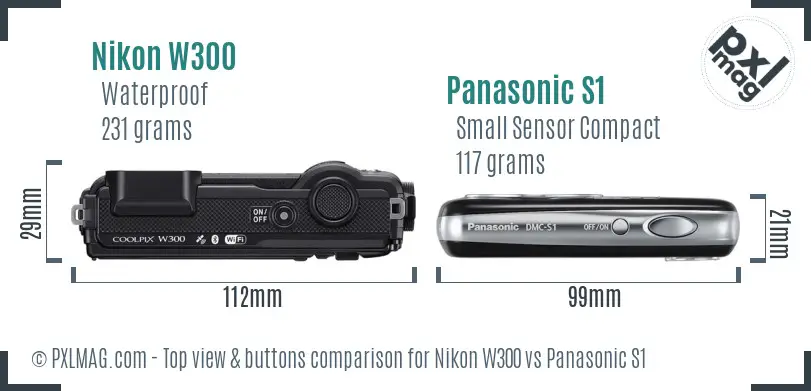 Nikon W300 vs Panasonic S1 top view buttons comparison