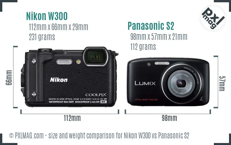 Nikon W300 vs Panasonic S2 size comparison