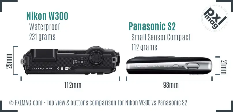 Nikon W300 vs Panasonic S2 top view buttons comparison