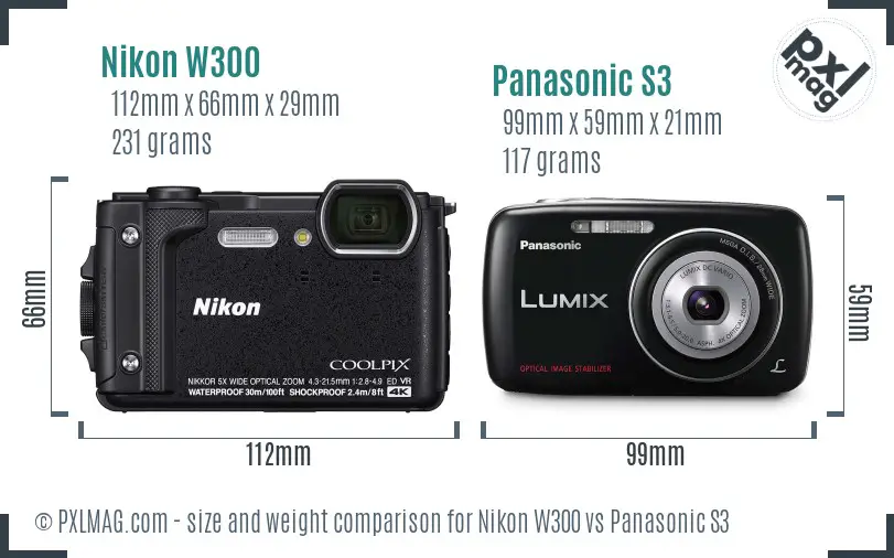 Nikon W300 vs Panasonic S3 size comparison