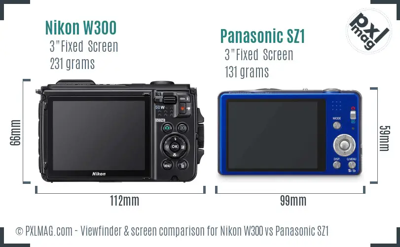 Nikon W300 vs Panasonic SZ1 Screen and Viewfinder comparison Nikon W300 vs Panasonic SZ1 Screen and Viewfinder comparison