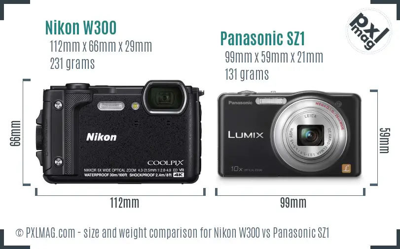 Nikon W300 vs Panasonic SZ1 size comparison Nikon W300 vs Panasonic SZ1 size comparison