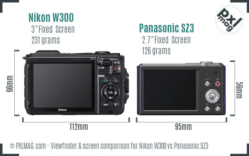 Nikon W300 vs Panasonic SZ3 Screen and Viewfinder comparison