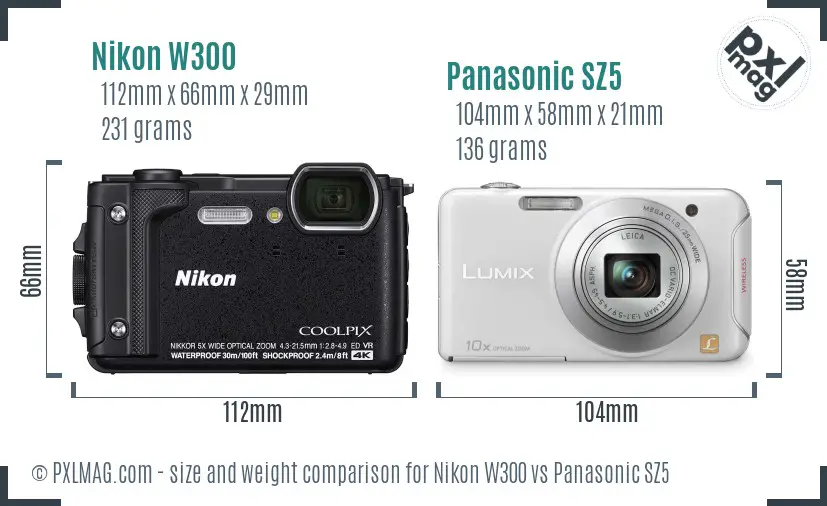 Nikon W300 vs Panasonic SZ5 size comparison