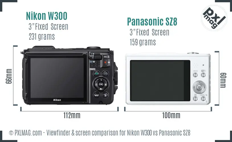 Nikon W300 vs Panasonic SZ8 Screen and Viewfinder comparison
