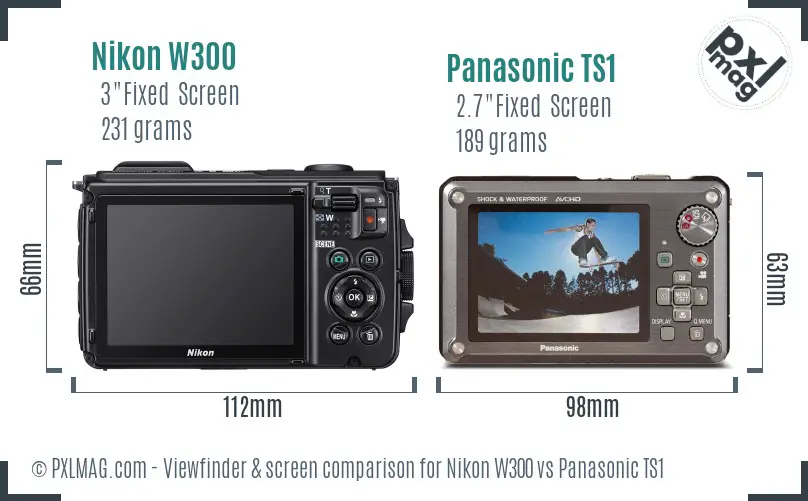 Nikon W300 vs Panasonic TS1 Screen and Viewfinder comparison