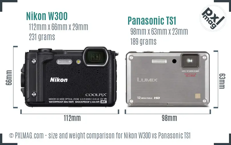 Nikon W300 vs Panasonic TS1 size comparison