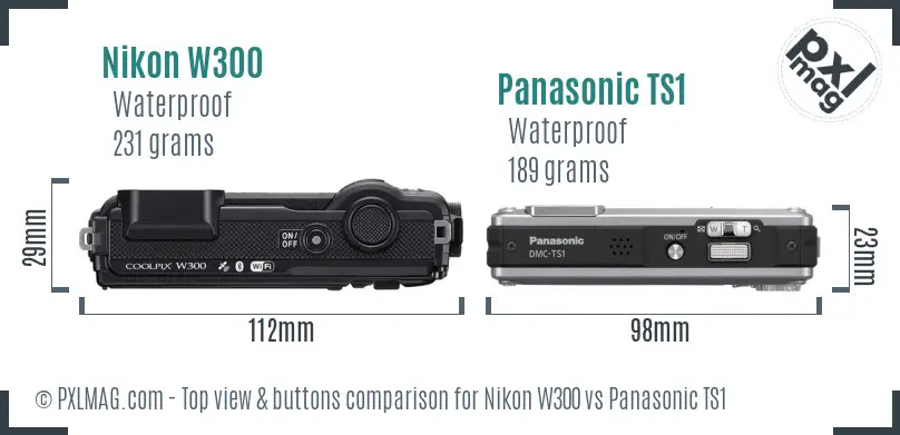 Nikon W300 vs Panasonic TS1 top view buttons comparison