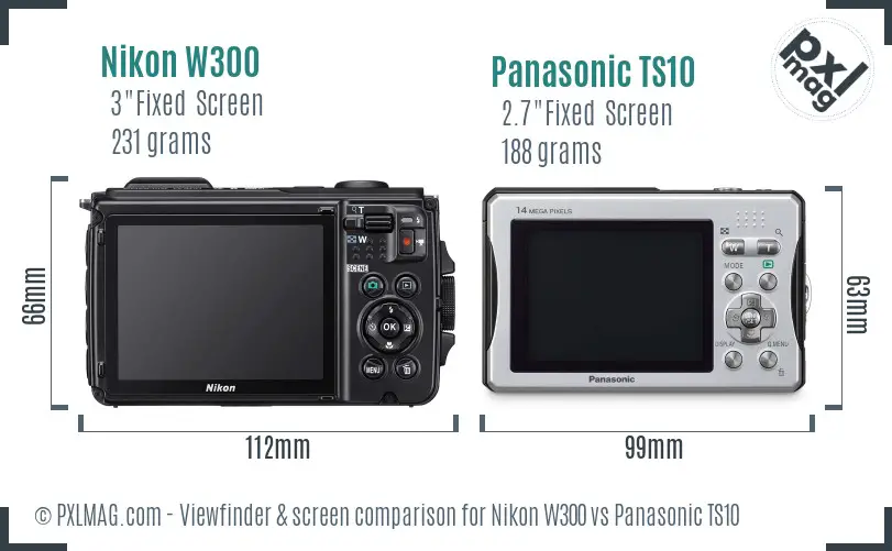 Nikon W300 vs Panasonic TS10 Screen and Viewfinder comparison