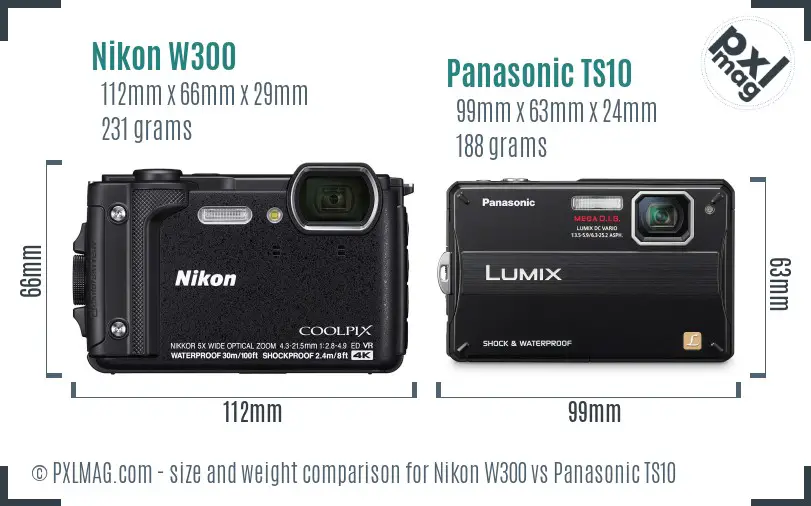 Nikon W300 vs Panasonic TS10 size comparison