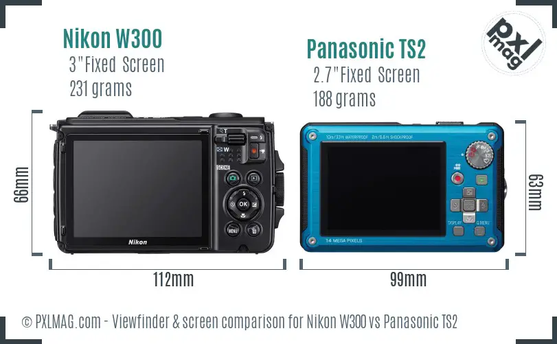 Nikon W300 vs Panasonic TS2 Screen and Viewfinder comparison