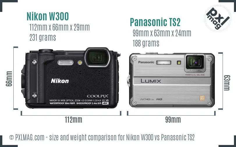 Nikon W300 vs Panasonic TS2 size comparison
