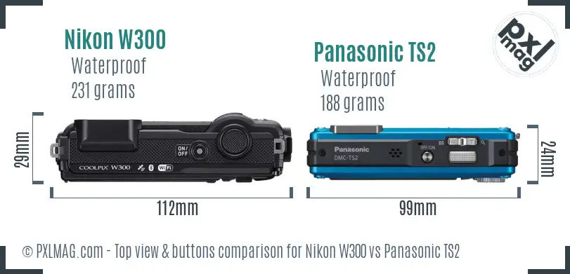 Nikon W300 vs Panasonic TS2 top view buttons comparison