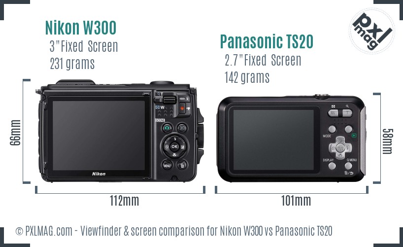 Nikon W300 vs Panasonic TS20 Screen and Viewfinder comparison