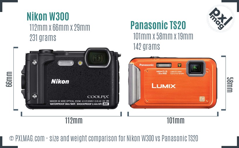 Nikon W300 vs Panasonic TS20 size comparison