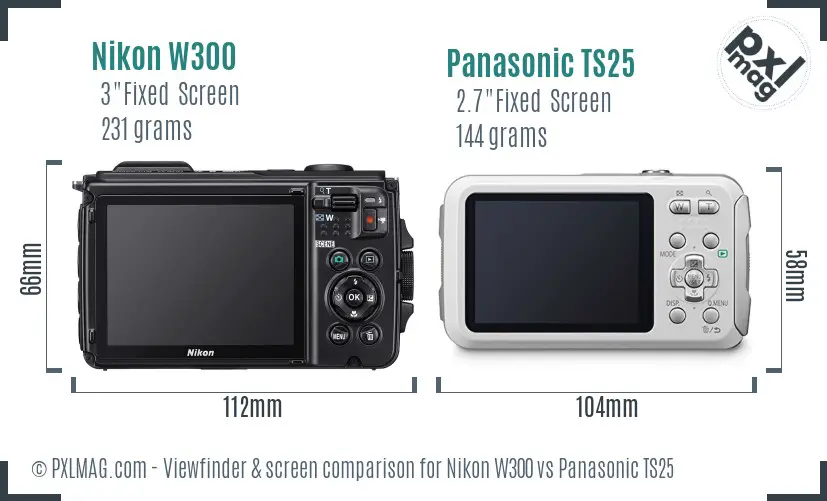 Nikon W300 vs Panasonic TS25 Screen and Viewfinder comparison