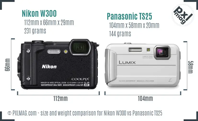 Nikon W300 vs Panasonic TS25 size comparison