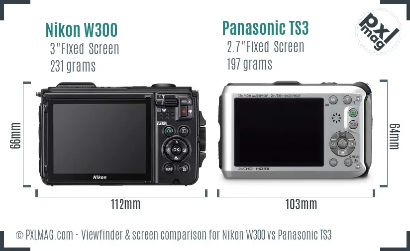Nikon W300 vs Panasonic TS3 Screen and Viewfinder comparison