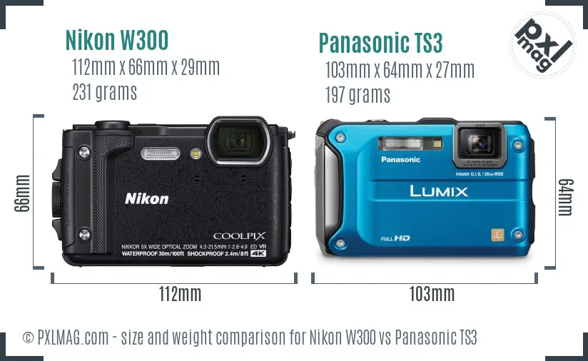 Nikon W300 vs Panasonic TS3 size comparison