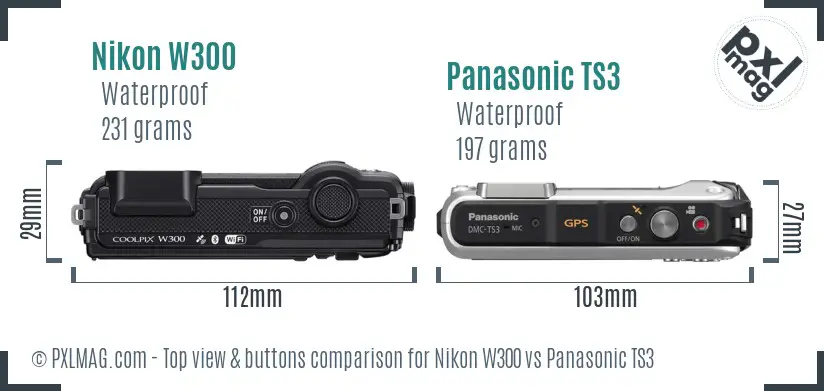 Nikon W300 vs Panasonic TS3 top view buttons comparison