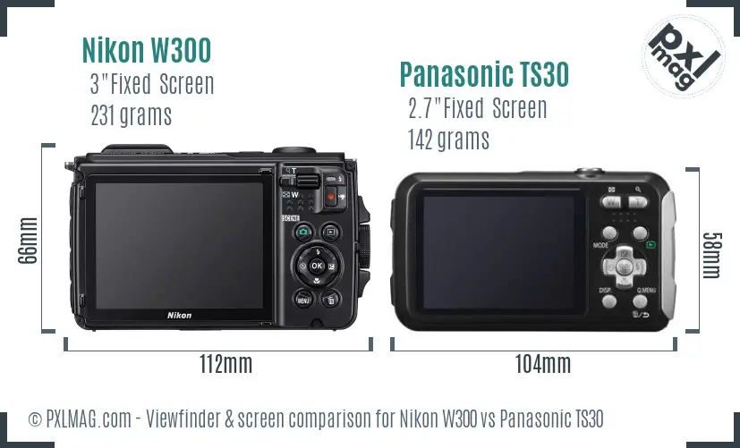 Nikon W300 vs Panasonic TS30 Screen and Viewfinder comparison