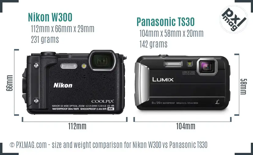 Nikon W300 vs Panasonic TS30 size comparison