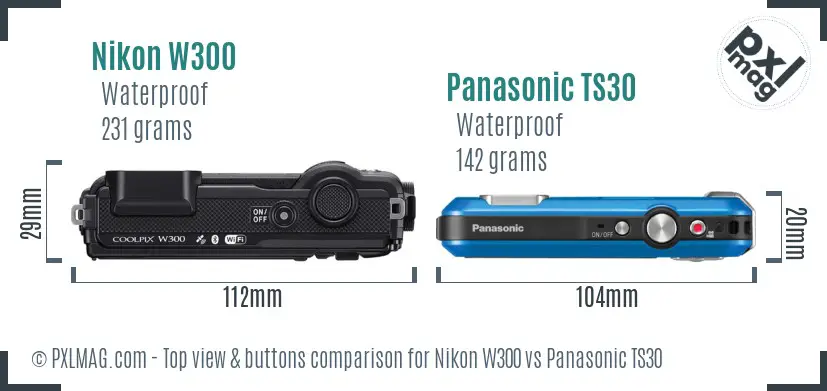 Nikon W300 vs Panasonic TS30 top view buttons comparison