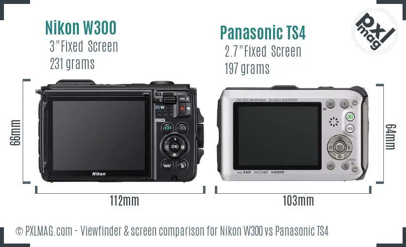 Nikon W300 vs Panasonic TS4 Screen and Viewfinder comparison