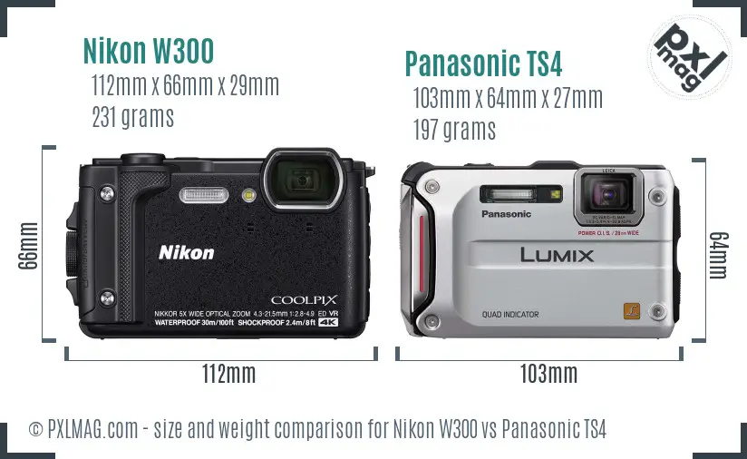 Nikon W300 vs Panasonic TS4 size comparison