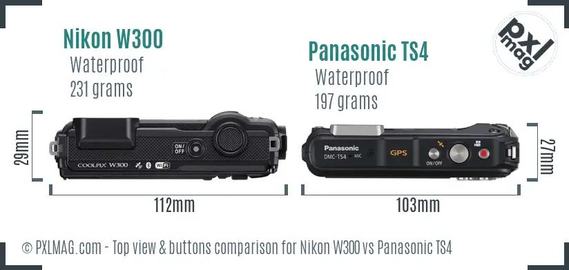 Nikon W300 vs Panasonic TS4 top view buttons comparison