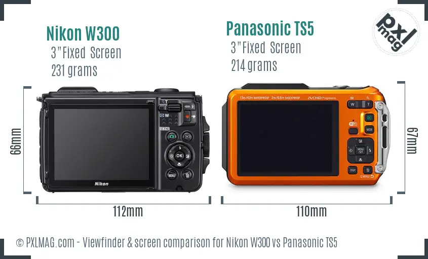 Nikon W300 vs Panasonic TS5 Screen and Viewfinder comparison