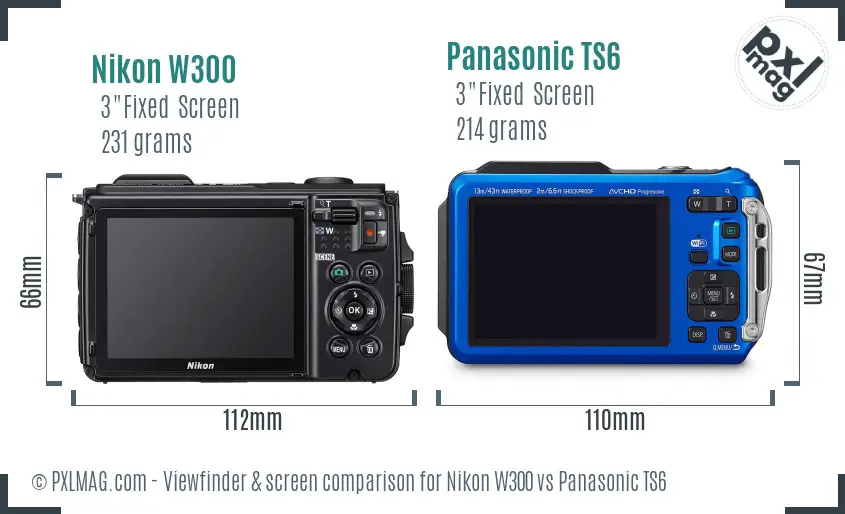 Nikon W300 vs Panasonic TS6 Screen and Viewfinder comparison