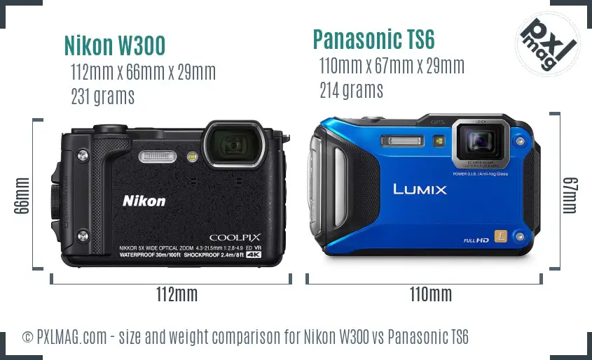 Nikon W300 vs Panasonic TS6 size comparison