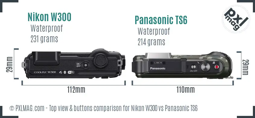 Nikon W300 vs Panasonic TS6 top view buttons comparison