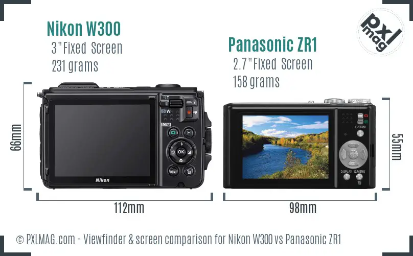 Nikon W300 vs Panasonic ZR1 Screen and Viewfinder comparison