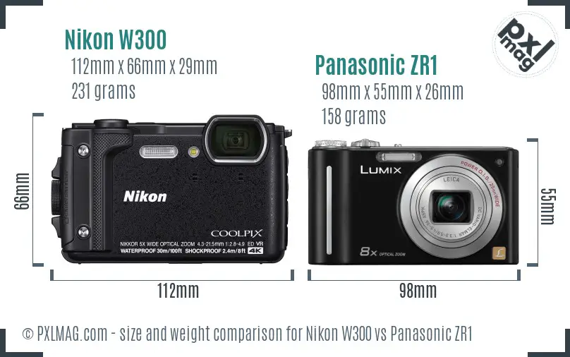 Nikon W300 vs Panasonic ZR1 size comparison