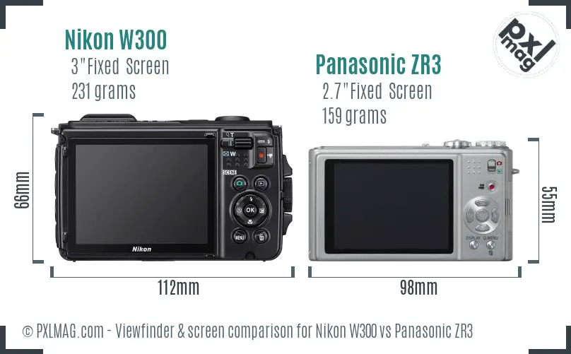 Nikon W300 vs Panasonic ZR3 Screen and Viewfinder comparison