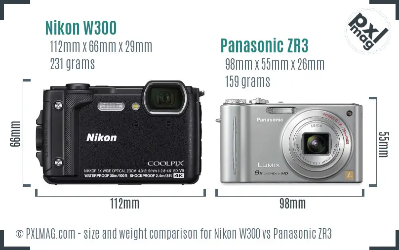 Nikon W300 vs Panasonic ZR3 size comparison