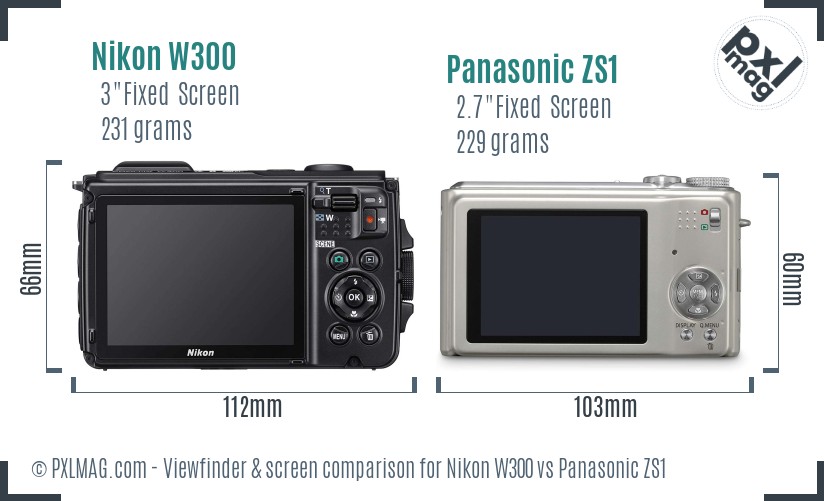 Nikon W300 vs Panasonic ZS1 Screen and Viewfinder comparison