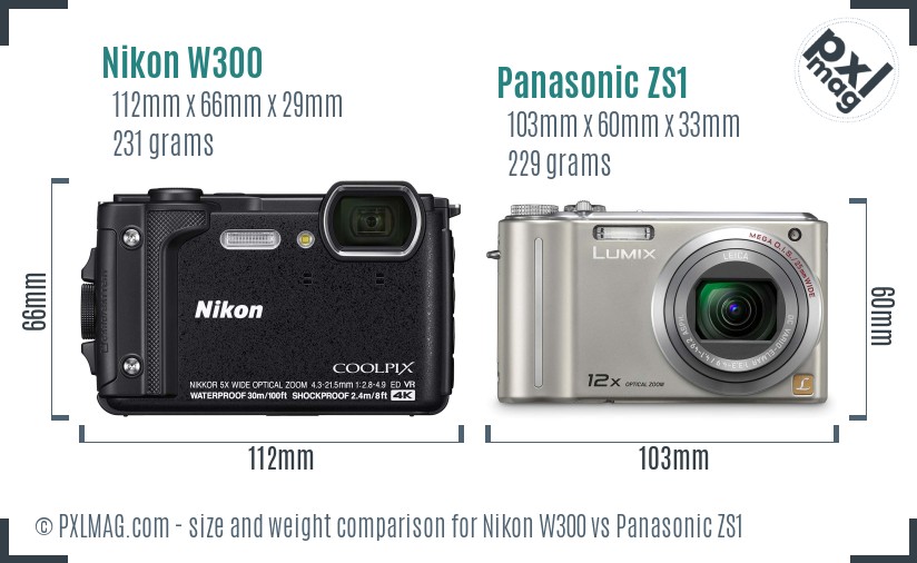 Nikon W300 vs Panasonic ZS1 size comparison