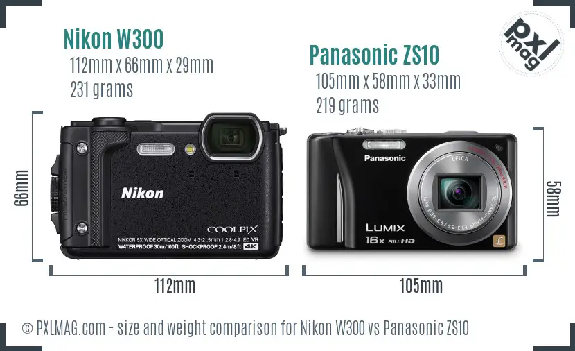 Nikon W300 vs Panasonic ZS10 size comparison Nikon W300 vs Panasonic ZS10 size comparison