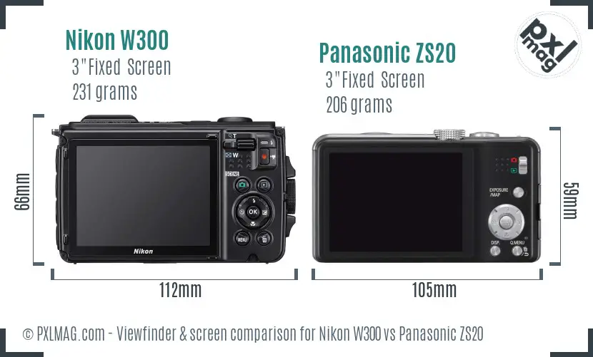 Nikon W300 vs Panasonic ZS20 Screen and Viewfinder comparison