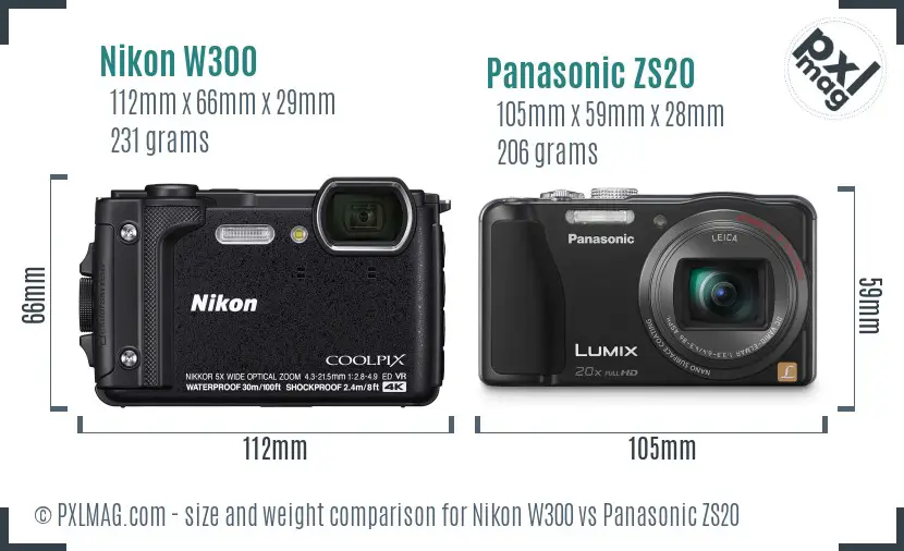 Nikon W300 vs Panasonic ZS20 size comparison