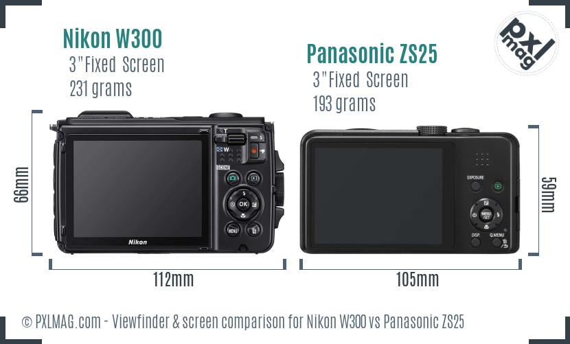 Nikon W300 vs Panasonic ZS25 Screen and Viewfinder comparison