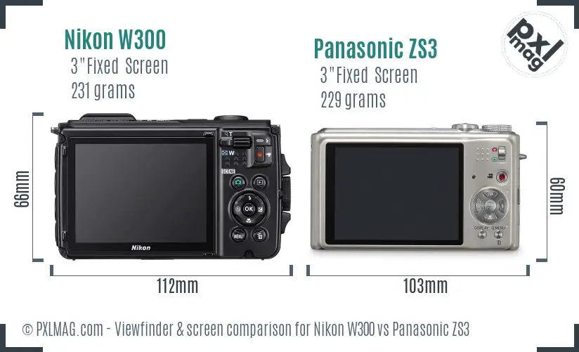 Nikon W300 vs Panasonic ZS3 Screen and Viewfinder comparison