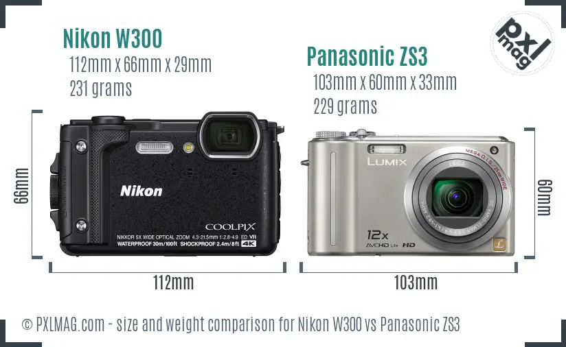 Nikon W300 vs Panasonic ZS3 size comparison