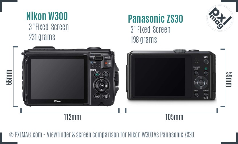 Nikon W300 vs Panasonic ZS30 Screen and Viewfinder comparison
